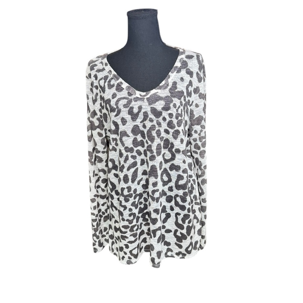 BiBi Leopard Print Long Sleeve Knit Top XL | Cozy Soft Stretch Animal Print A47